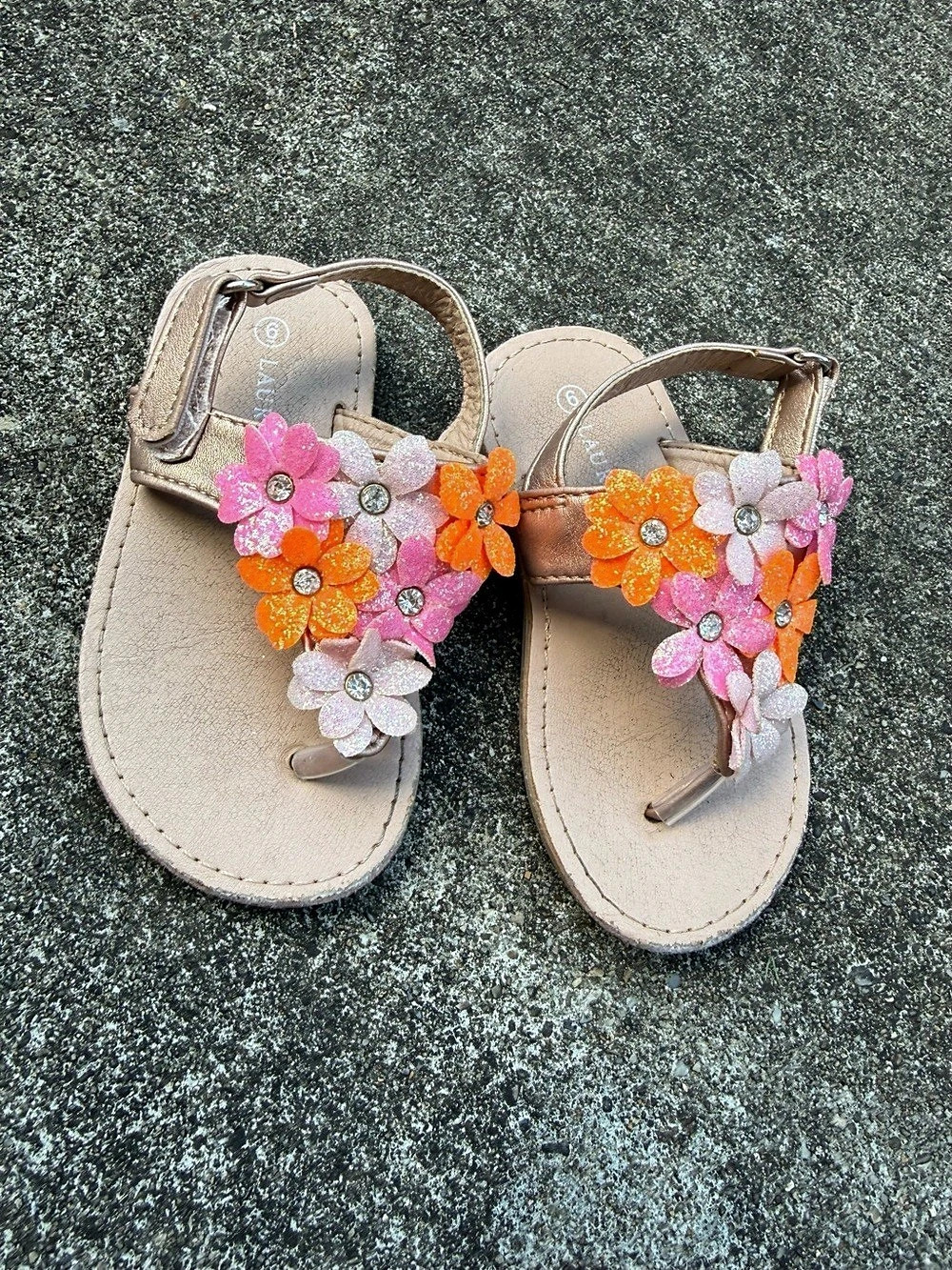 Laura Ashley Glitter Flower Thong Sandals Pink & Orange